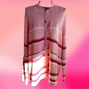 Vintage Northern Reflections Granny Cardigan Striped Pink Floral Buttons Size XL